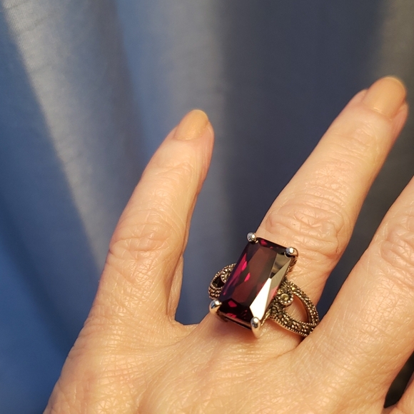 Sterling 925 Silver and Lab Created Ruby Ring - Picture 6 of 6